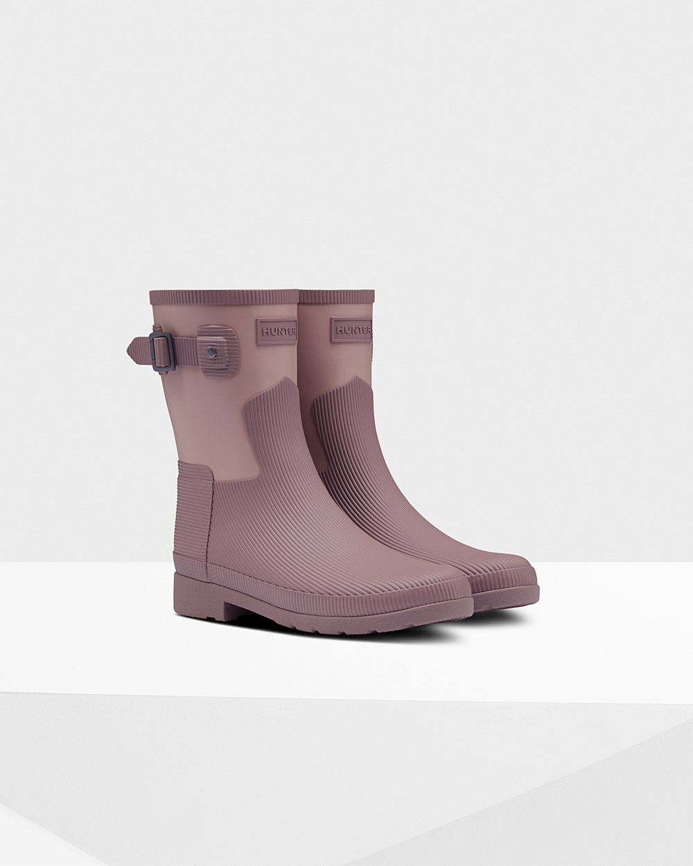 Botas de Lluvia Cortas Hunter Mujer - Refined Texture Block Slim Fit - Rosas/Morados - CPWGDYK-19